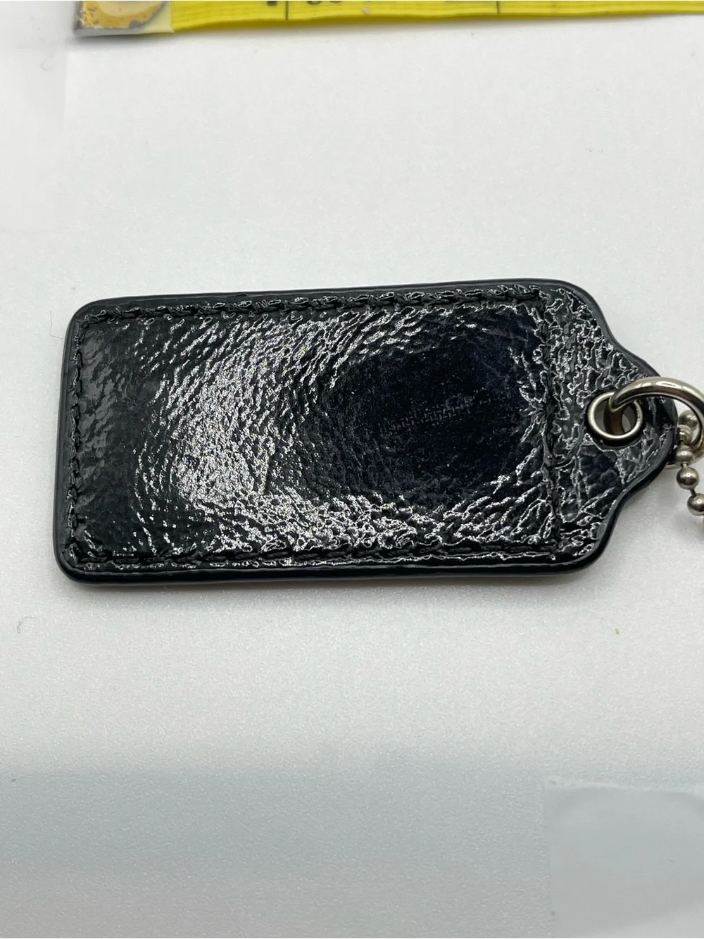 Coach Glossy Black Patent Leather Logo Hang Tag Keychain